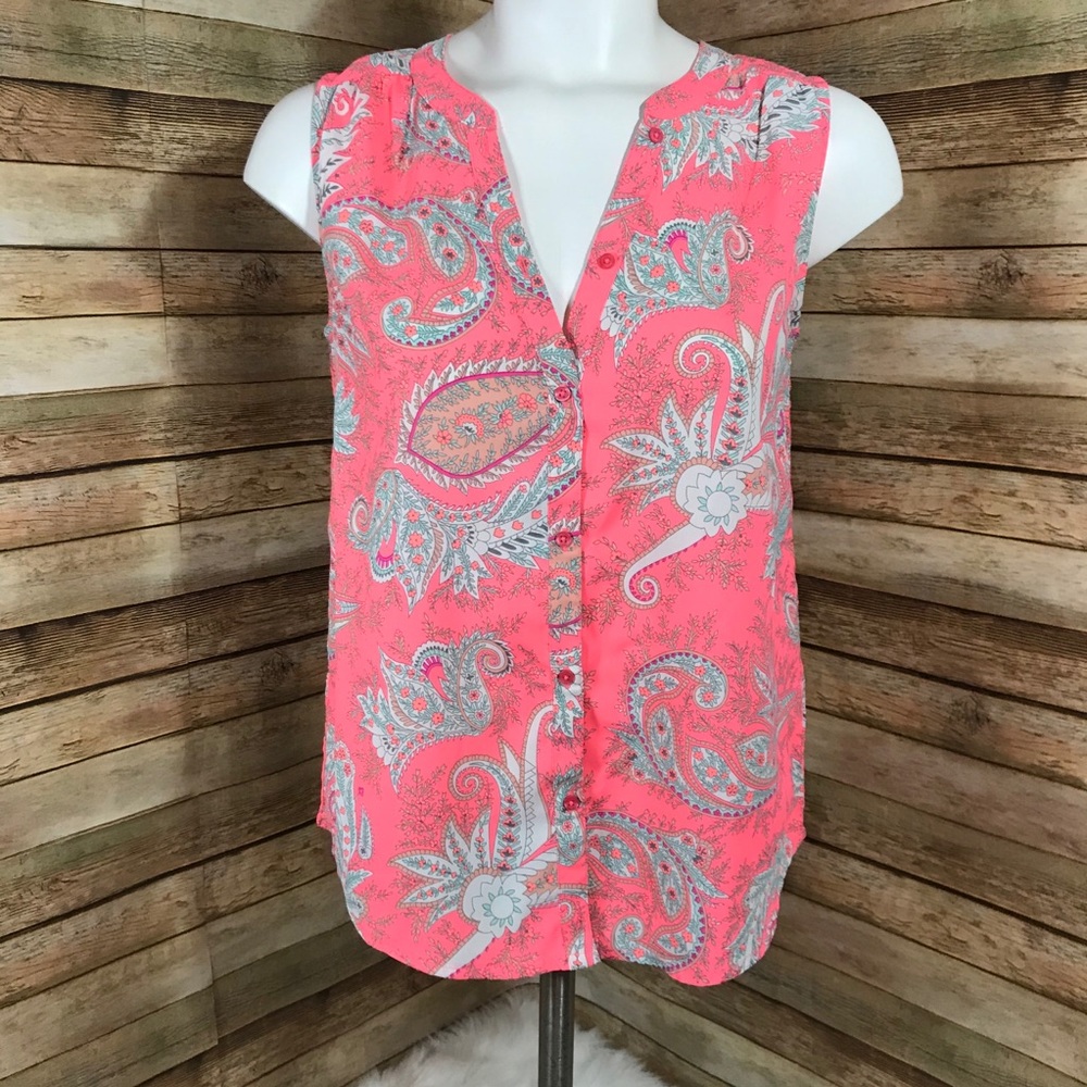 American Eagle coral paisley sleeveless blouse
